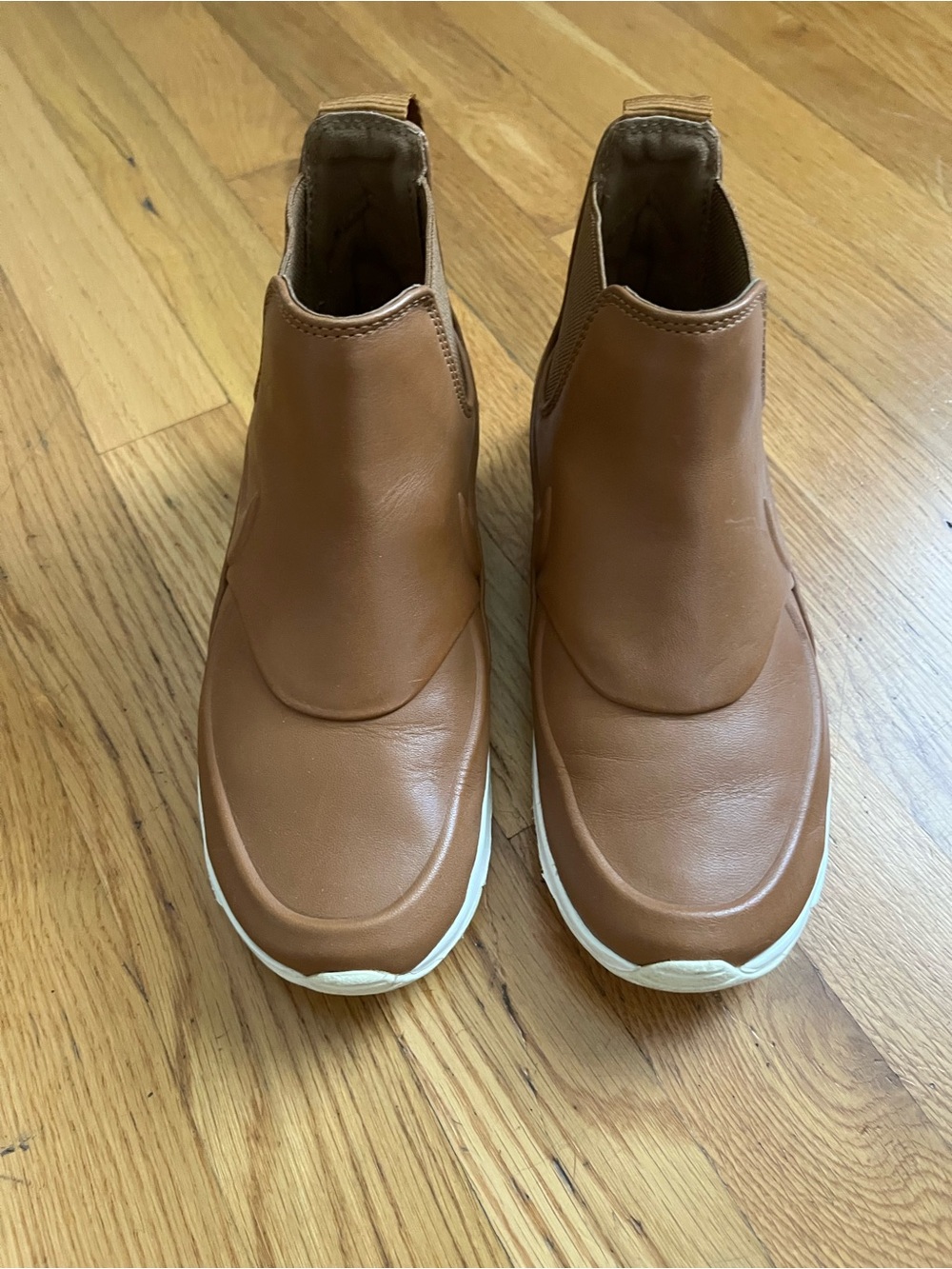 Nike Women's Brown Leather Slip-On Sneakers with White Sole